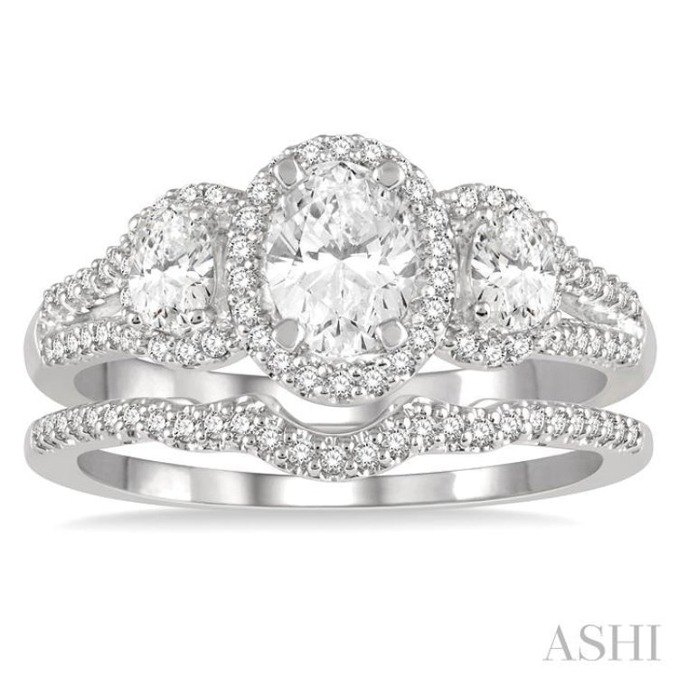 Oval Shape Past Present & Future Halo Diamond Wedding Set