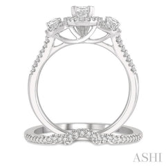 Oval Shape Past Present & Future Halo Diamond Wedding Set