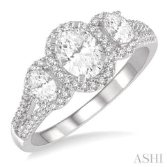 Oval Shape Past Present & Future Halo Diamond Engagement Ring