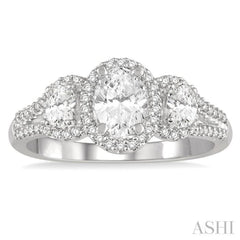 Oval Shape Past Present & Future Halo Diamond Engagement Ring