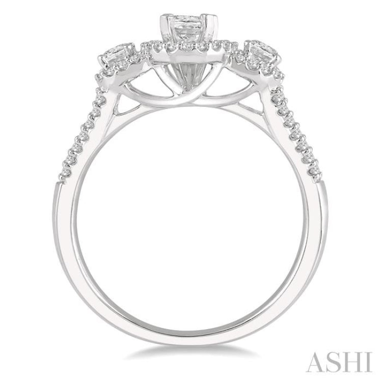 Oval Shape Past Present & Future Halo Diamond Engagement Ring