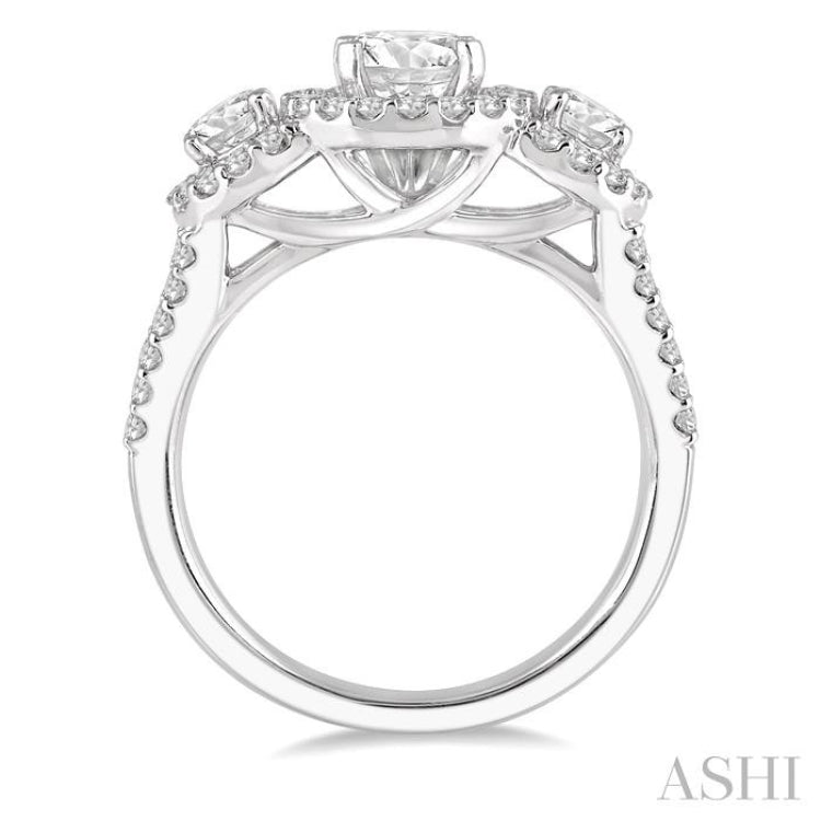 Round Shape Past Present & Future Halo Diamond Engagement Ring