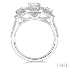 Round Shape Past Present & Future Halo Diamond Engagement Ring