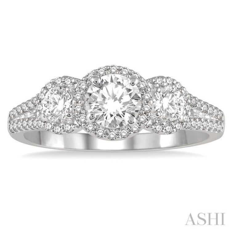 Round Shape Past Present & Future Halo Diamond Engagement Ring