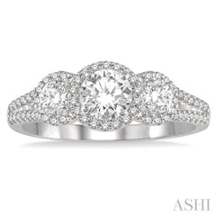 Round Shape Past Present & Future Halo Diamond Engagement Ring