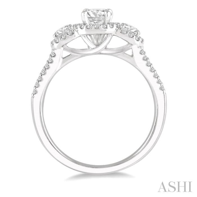 Round Shape Past Present & Future Halo Diamond Engagement Ring