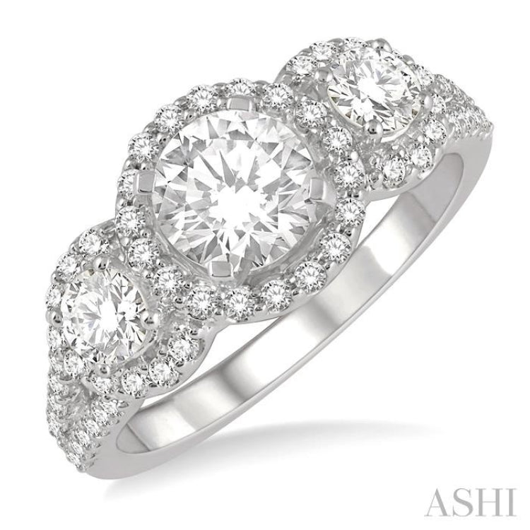 Round Shape Past Present & Future Semi-Mount Halo Diamond Engagement Ring