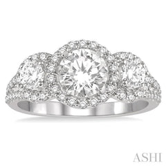 Round Shape Past Present & Future Semi-Mount Halo Diamond Engagement Ring