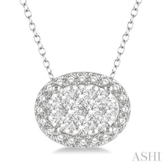 Oval Shape East-West Halo Lovebright Essential Diamond Pendant