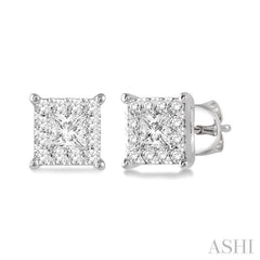 Princess Shape Lovebright Diamond Stud Earrings