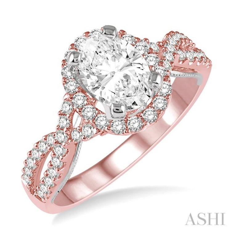 Oval Shape Semi-Mount Halo Diamond Engagement Ring