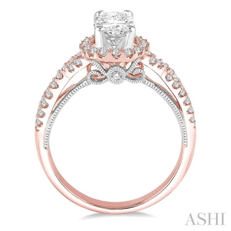 Oval Shape Semi-Mount Halo Diamond Engagement Ring