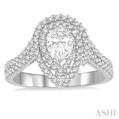 Pear Shape Semi-Mount Halo Diamond Engagement Ring