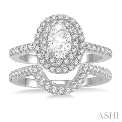 Oval Shape Halo Diamond Wedding Set