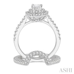 Oval Shape Halo Diamond Wedding Set