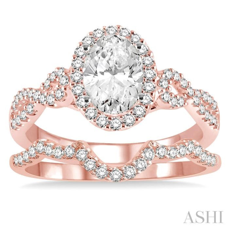 Oval Shape Halo Diamond Wedding Set