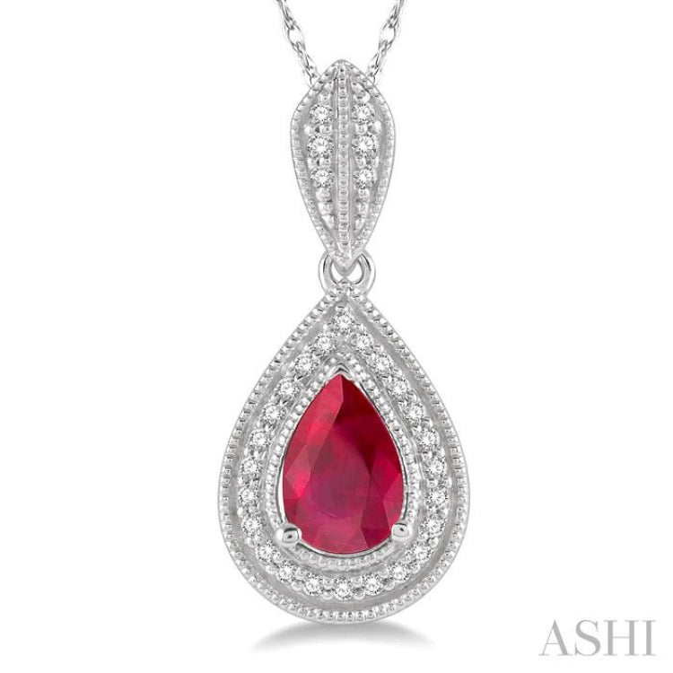 Pear Shape Gemstone & Halo Diamond Pendant