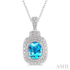 Silver Cushion Shape Gemstone & Diamond Pendant