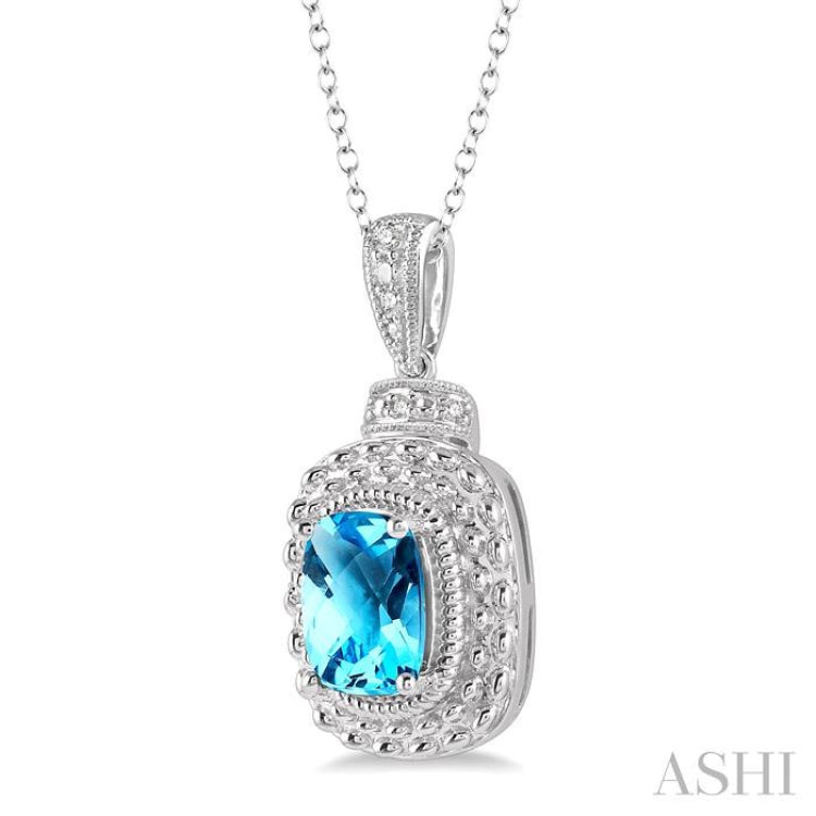 Silver Cushion Shape Gemstone & Diamond Pendant