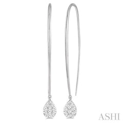 1/3 Ctw Pear Shape Dangler Lovebright Round Cut Diamond Earrings in 14K White Gold