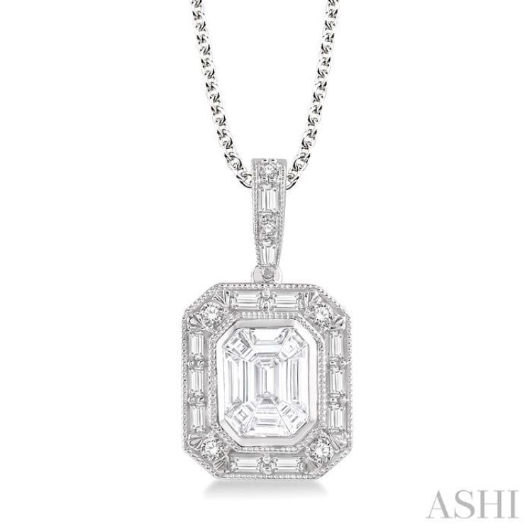 Pie Cut Emerald Halo Fusion Diamond Pendant