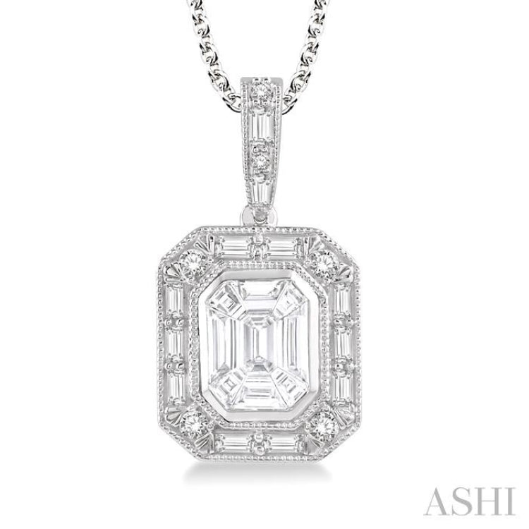 Pie Cut Emerald Halo Fusion Diamond Pendant