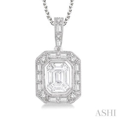 Pie Cut Emerald Halo Fusion Diamond Pendant