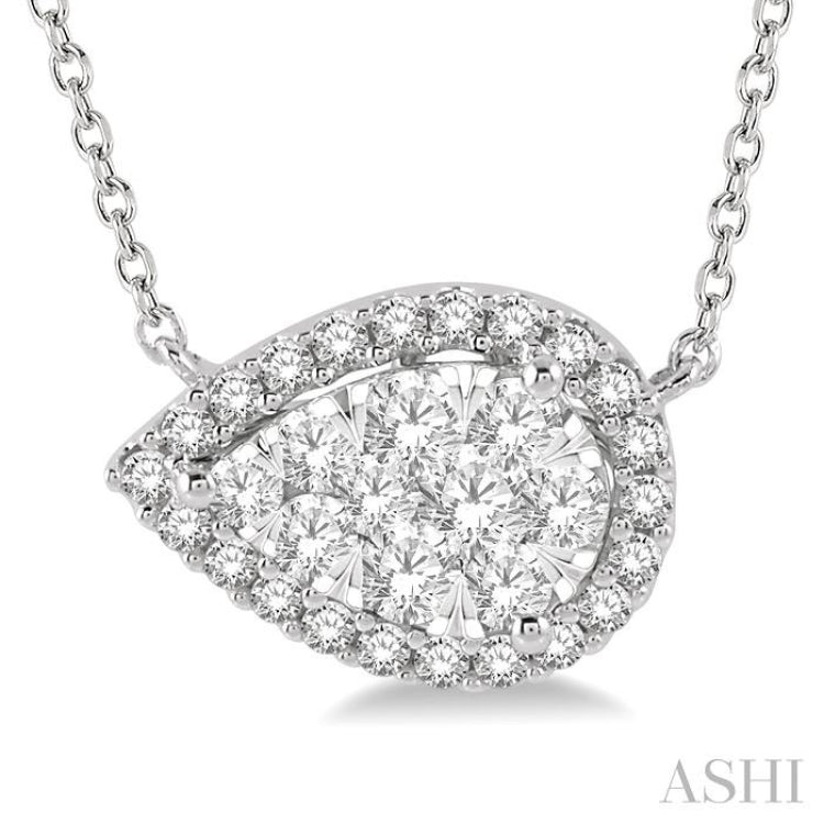 Pear Shape East-West Halo Lovebright Essential Diamond Necklace