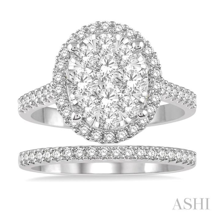 Oval Shape Halo Lovebright Diamond Wedding Set