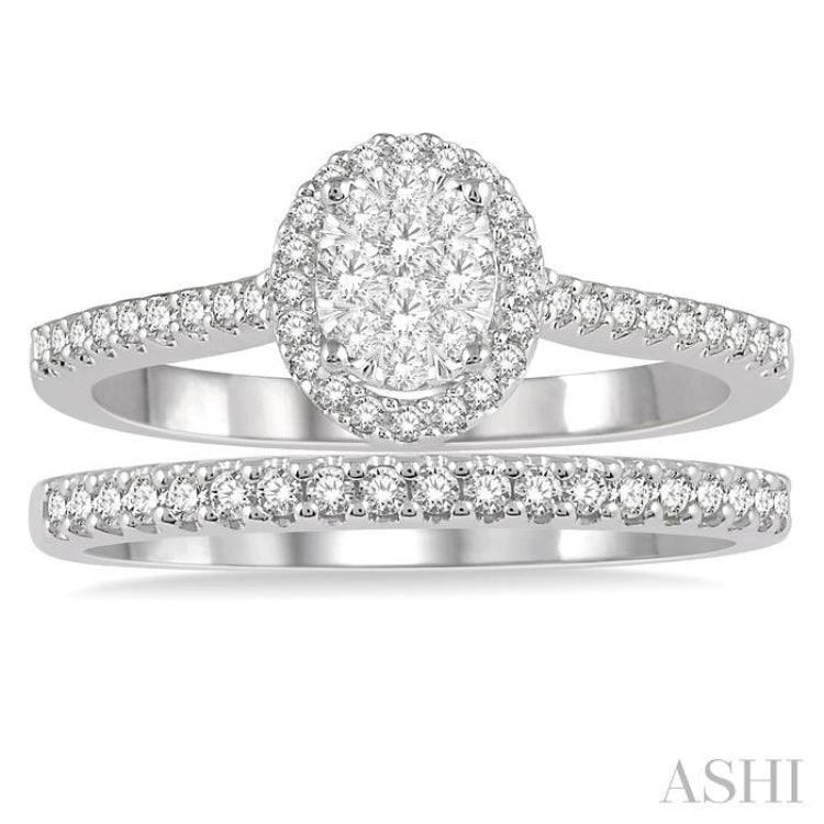 Oval Shape Halo Lovebright Diamond Wedding Set