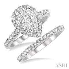 Pear Shape Halo Lovebright Diamond Wedding Set