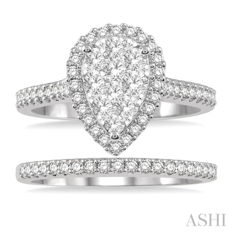 Pear Shape Halo Lovebright Diamond Wedding Set