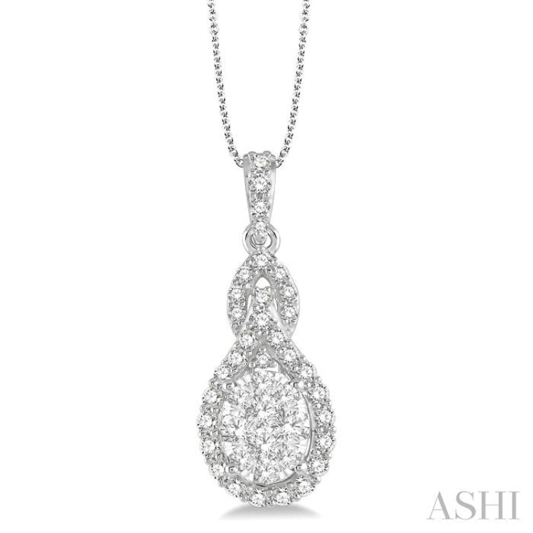 Oval Shape Halo Lovebright Diamond Pendant