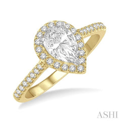 Pear Shape Semi-Mount Halo Diamond Engagement Ring