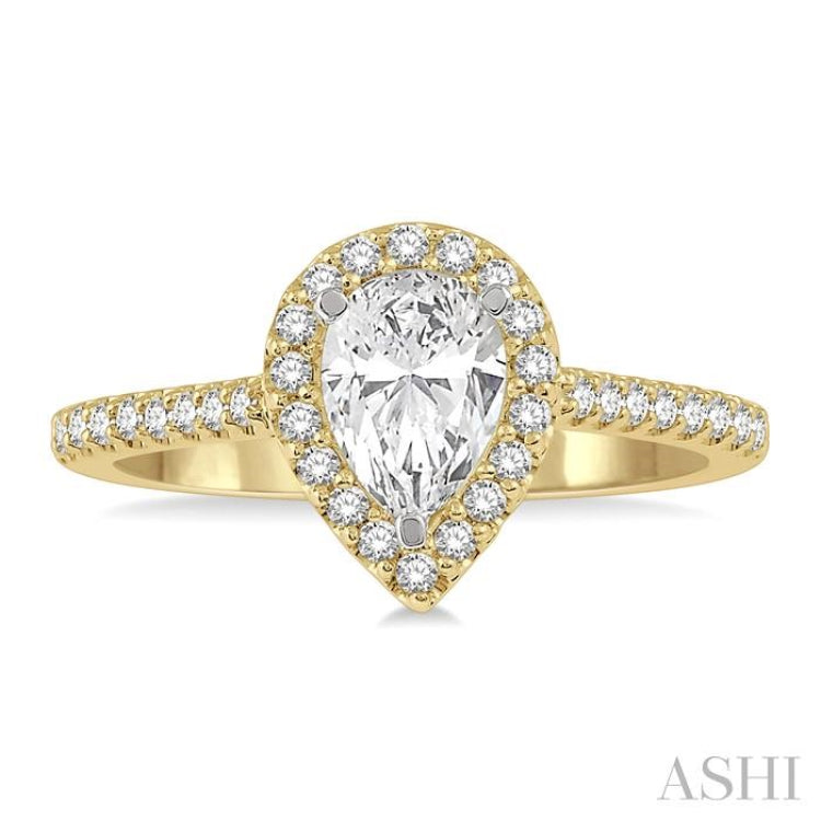 Pear Shape Semi-Mount Halo Diamond Engagement Ring