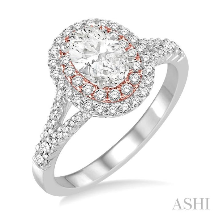 Oval Shape Semi-Mount Halo Diamond Engagement Ring