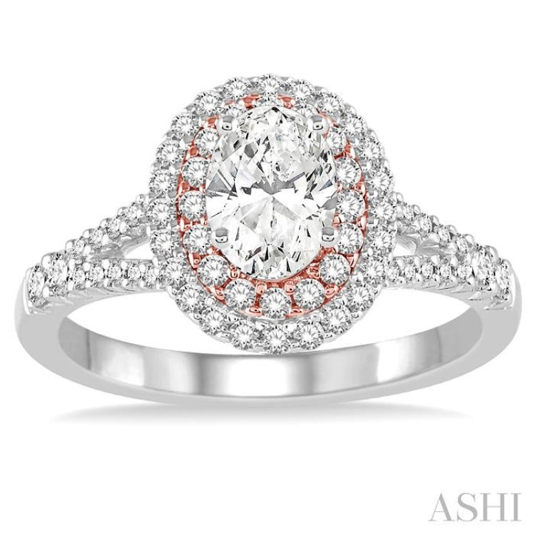 Oval Shape Semi-Mount Halo Diamond Engagement Ring