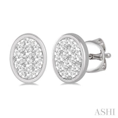 1/3 Ctw Oval Shape Lovebright Round Cut Diamond Bezel Stud Earrings in 14K White Gold