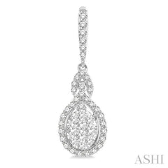1 1/4 Ctw Oval Shape Dangling Lovebright Round Cut Diamond Earring in 14K White Gold