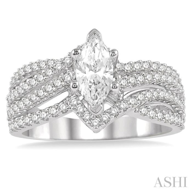 Marquise Shape Semi-Mount Diamond Engagement Ring