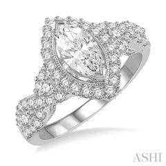 Marquise Shape Semi-Mount Halo Diamond Engagement Ring