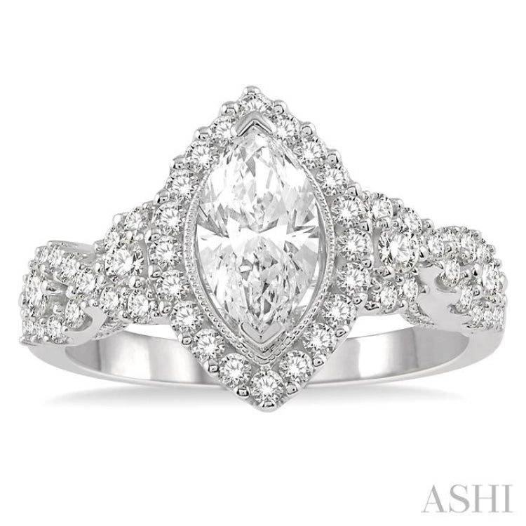 Marquise Shape Semi-Mount Halo Diamond Engagement Ring