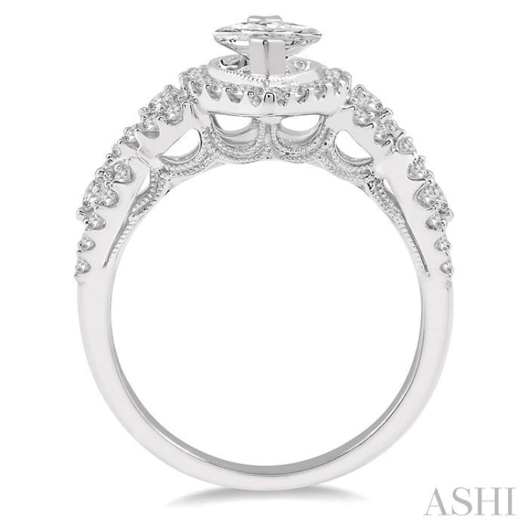 Marquise Shape Semi-Mount Halo Diamond Engagement Ring