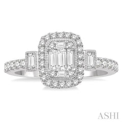 3 Stone Halo Fusion Diamond Engagement Ring