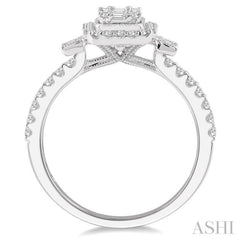 3 Stone Halo Fusion Diamond Engagement Ring