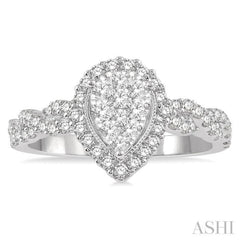 Pear Shape Halo Lovebright Diamond Engagement Ring