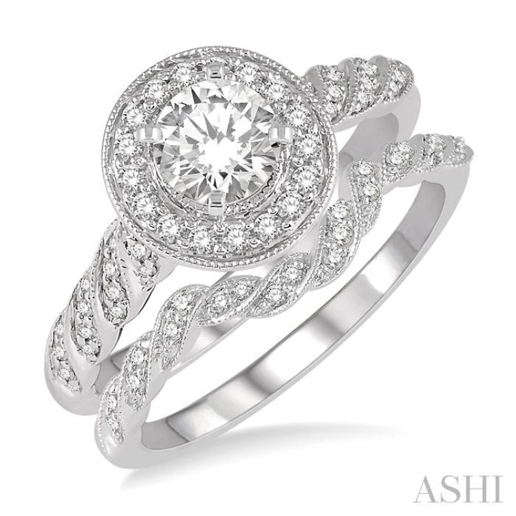 Round Shape Halo Diamond Wedding Set