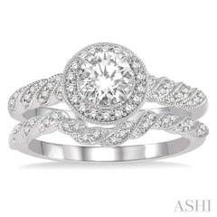 Round Shape Halo Diamond Wedding Set