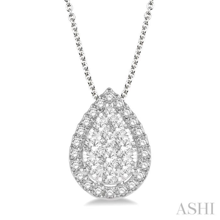 Pear Shape Halo Lovebright Essential Diamond Pendant