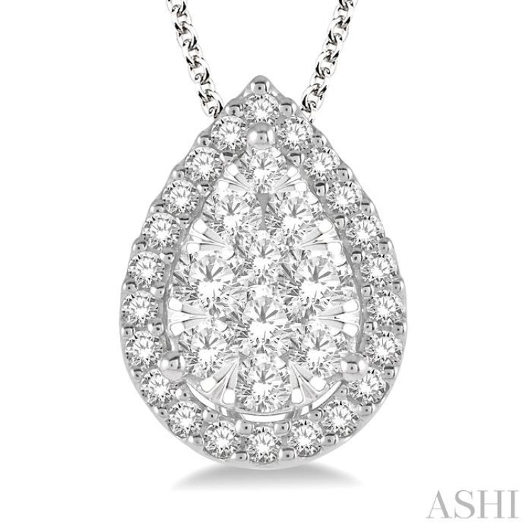 Pear Shape Halo Lovebright Essential Diamond Pendant